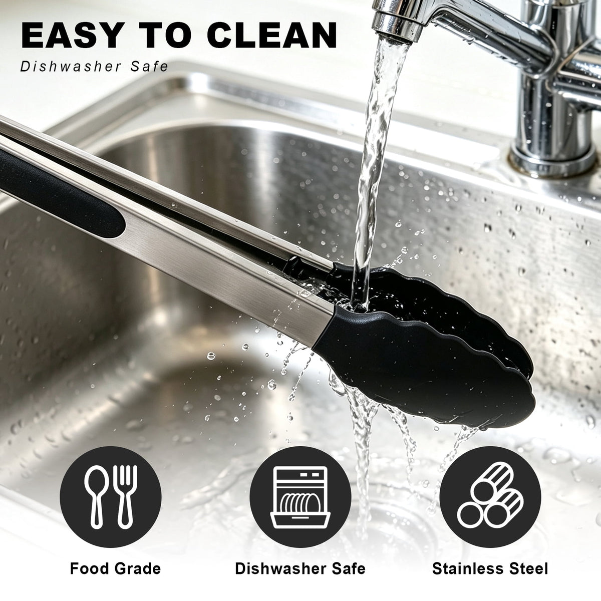 Kitchen Tongs Set, 3 Pcs Heat Resistant Silicone Tipped Cooking Tongs, 7"/9"/12" Stainless Steel Locking Tongs for BBQ, Salad & Grilling