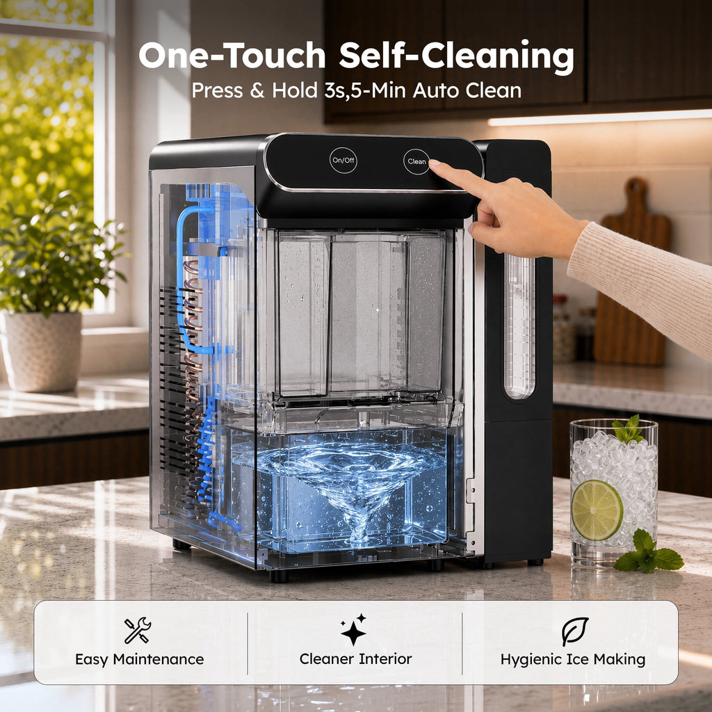 Simzlife Countertop Nugget Ice Maker, 26 Lbs/24H Chewable Sonic Ice, Self-Cleaning Ice Machine, 2.65L Water Tank