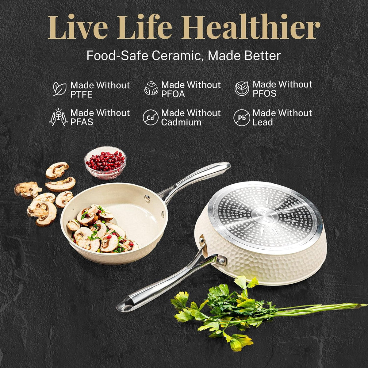 Gotham Steel Hammered 15 Pc Ceramic Cookware Set Nonstick, Deep Copper Pots and Pans Set Non Stick with Bakeware & Deep Fry Pan, Non Toxic Induction Oven and Dishwasher Safe