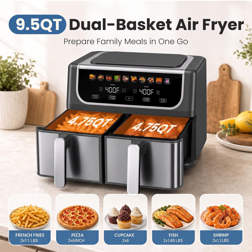 LIFERECORD 3QT Compact Air Fryer, Touch Panel, 800W, 160-400°F, Auto Shut-Off & Overheat Protection, White, for Single/Small Family