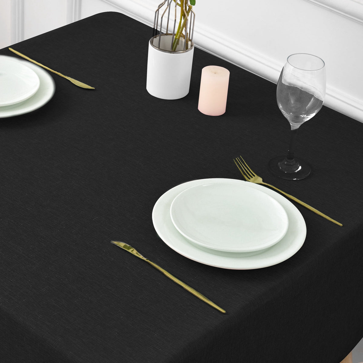 Inosoo Faux Linen Textured Rectangle Tablecloth - 60 x 84 inch Waterproof & Machine Washable Linen-Look Cloth Table Cover, White