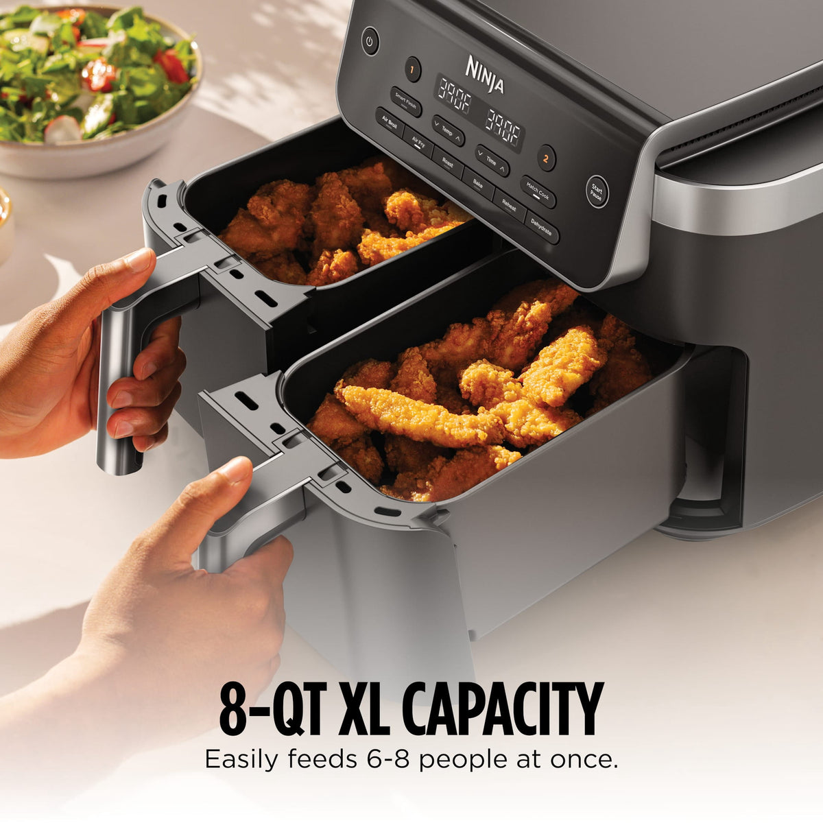 Ninja Foodi Air Fryer 10-Qt, 2 DualZone Baskets, 4-in-1, Smart Finish, Cook 2 Foods at Once, DZ950