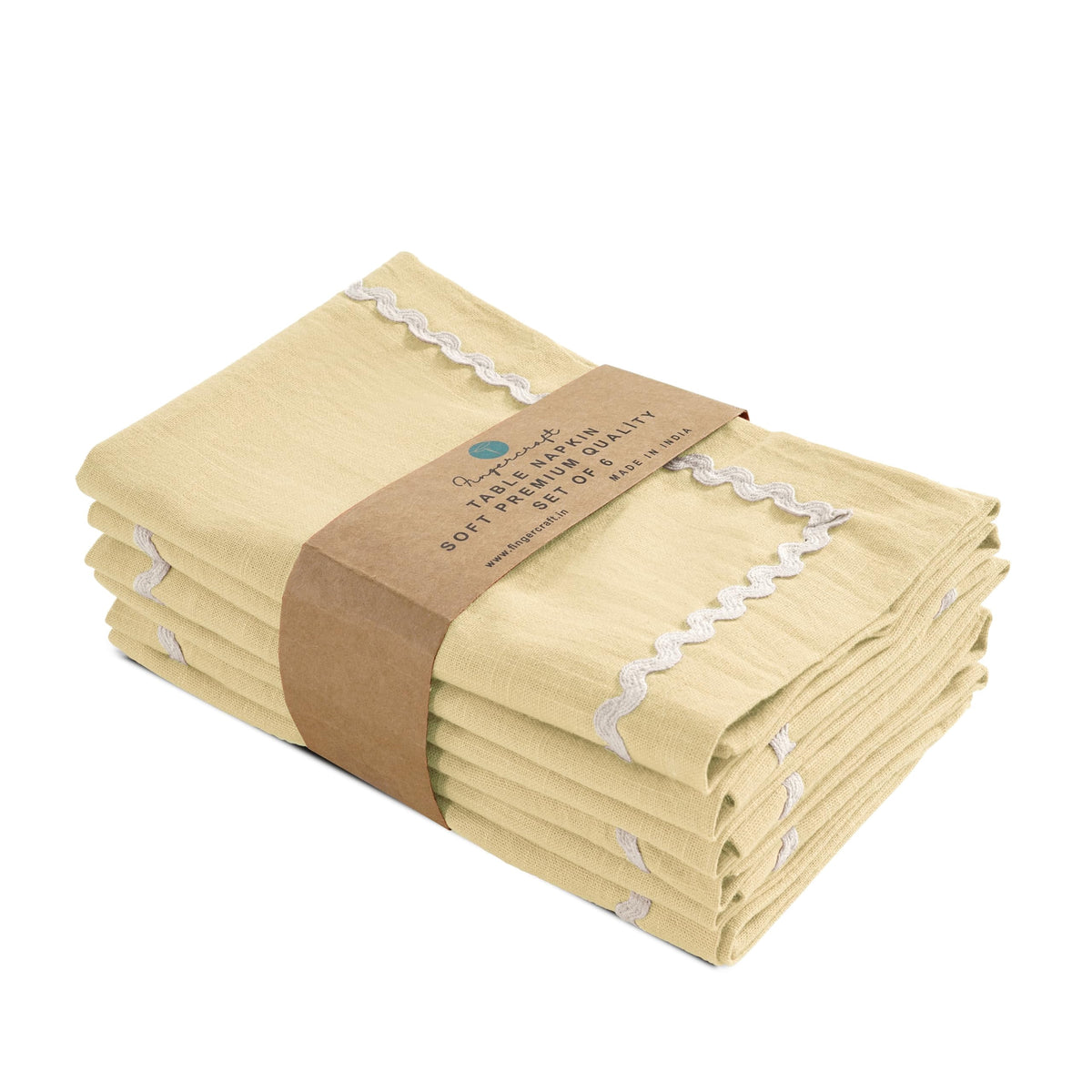 Fingercraft Cloth Napkin, Soft Quality Cotton Linen Blend Fabric, Dinner Napkins with Premium White Lace, 6 Pack, 20”x20” Aqua