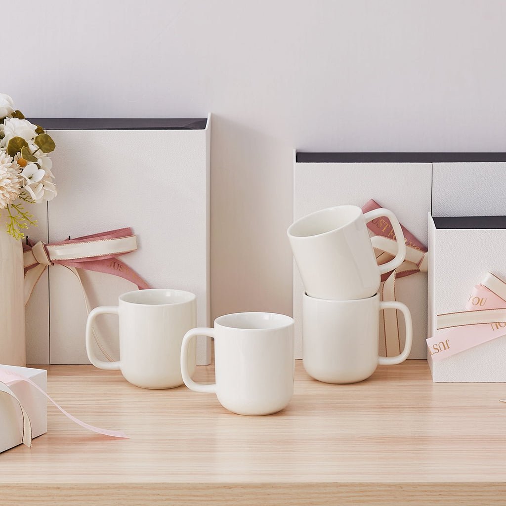 Malacasa Porcelain Coffee Mugs Set, 12 oz Coffee Cups Set of 4, Dishwasher & Microwave Safe, White