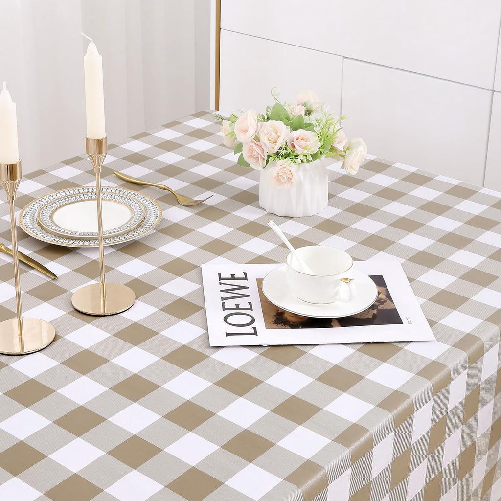 decorUhome Rectangle Tablecloth, Waterproof Vinyl Flannel Backed Table Cloth, Buffalo Wipeable Plastic Table Cover for Kitchen and Outdoor, Black and White, 60" x 84"