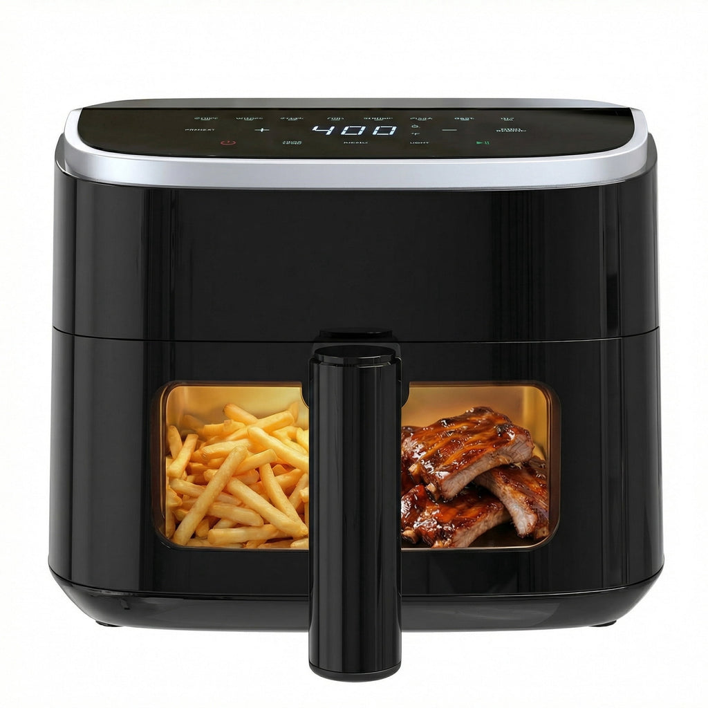 EDX 4QT Air Fryer, 1500W Digital Touchscreen with 8 Presets, Visible Window, Flip Reminder, Nonstick Dishwasher-Safe Basket, Black