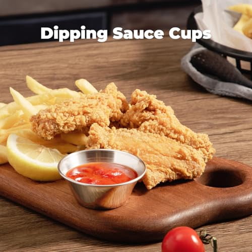 Fit Meal Prep [24 Pack 1.5 oz Stainless Steel Dipping Sauce Cups, Reusable Metal Ramekins, Commercial Grade Condiment Bowls, Individual Portion Cups, Small Round Au Jus Cup for Home, Restaurant
