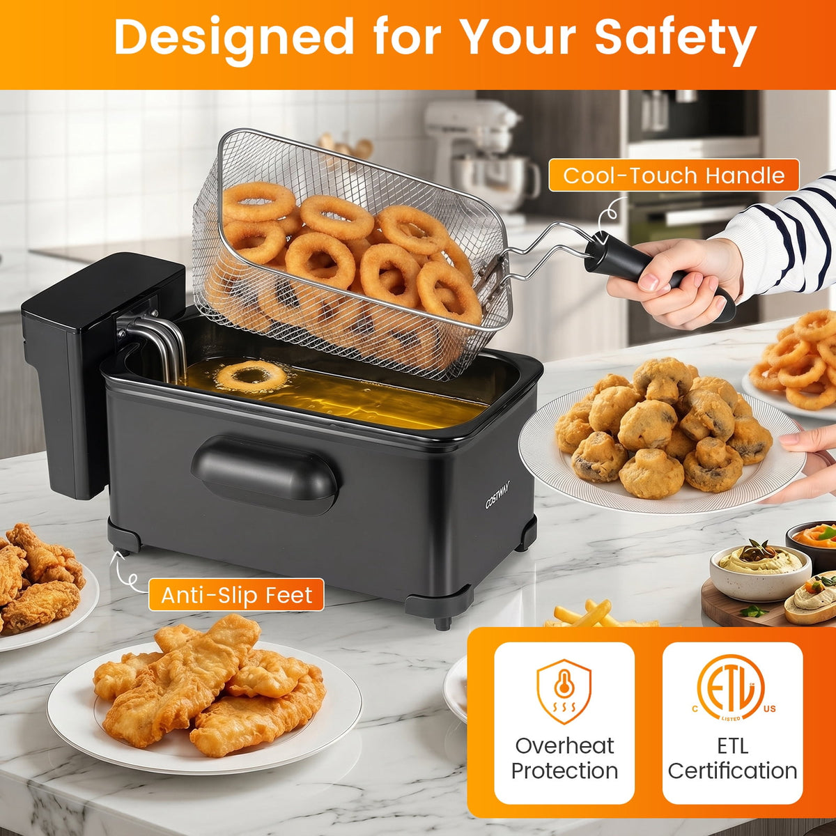 Costway Electric Deep Fryer 3.2 QT/12-Cup Stainless Steel 1700W with Frying Basket Silver