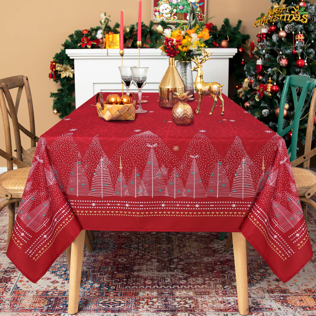 LUSHVIDA Printed Christmas Tablecloths Rectangle Xmas Tree Table Cover Table Cloth Water Resistant Washshable Stain Resistant Decorative Tablecloth for Dining Festival - 60x84 inch 1 Pc