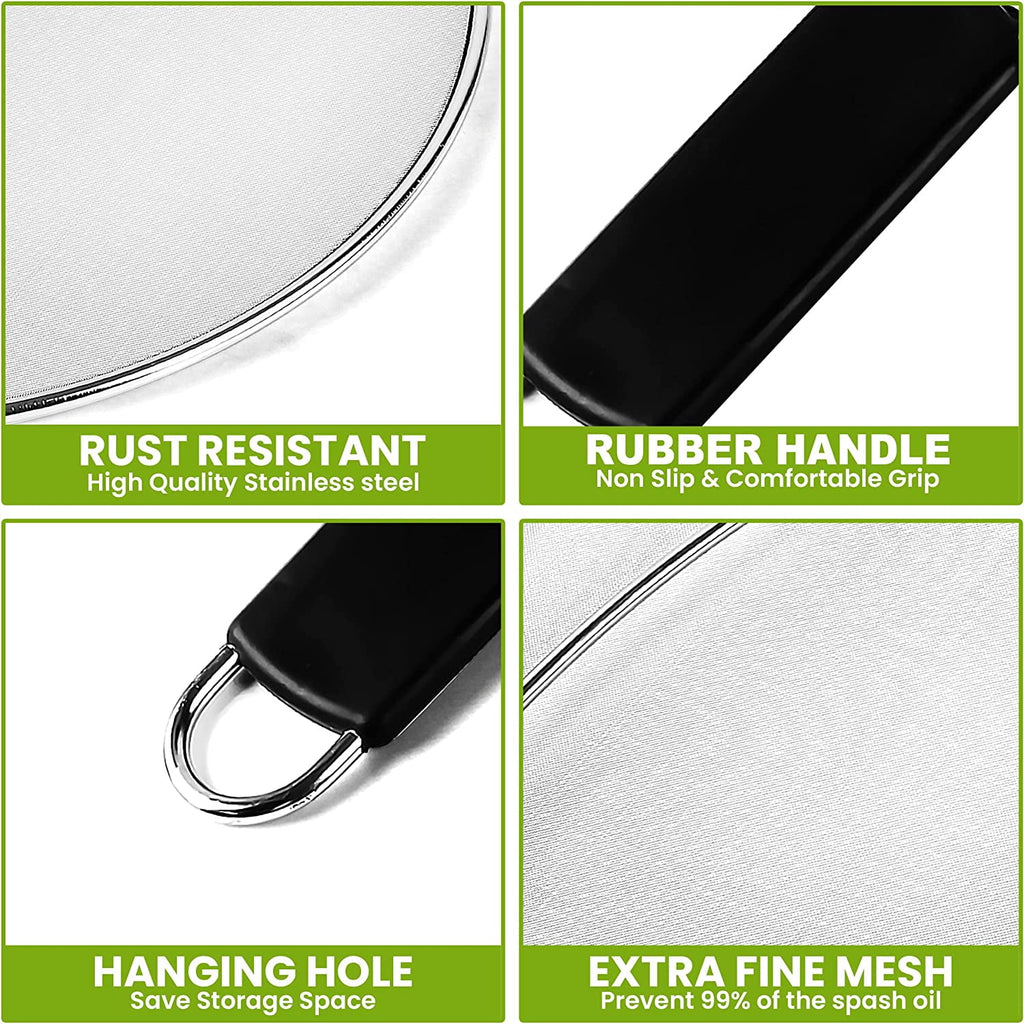 Kafoor 13 inch Grease Splatter Screen for Cooking with Soft-Grip|Splatter screen for frying pan|Works as a strainer