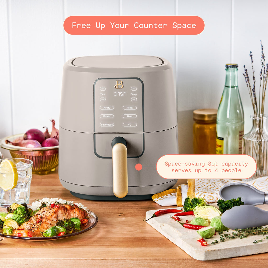 Beautiful 3 Qt Air Fryer with TurboCrisp Technology, EverGood Non-Toxic Ceramic Nonstick Coating, Chocolate by Drew Barrymore