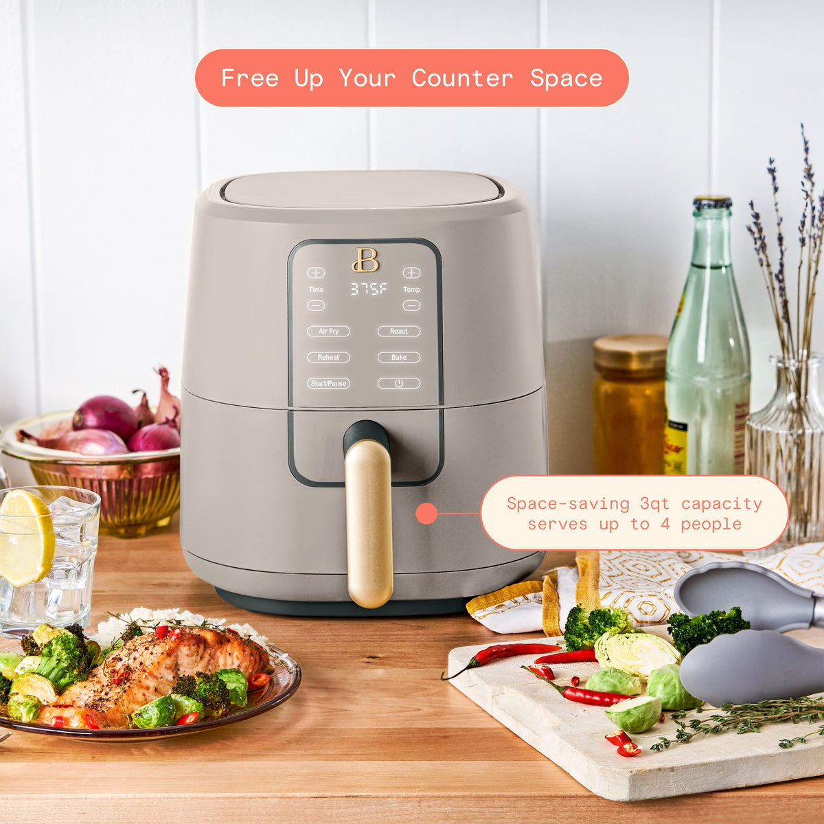 Beautiful 3 Qt Air Fryer with TurboCrisp Technology, EverGood Non-Toxic Ceramic Nonstick Coating, Chocolate by Drew Barrymore