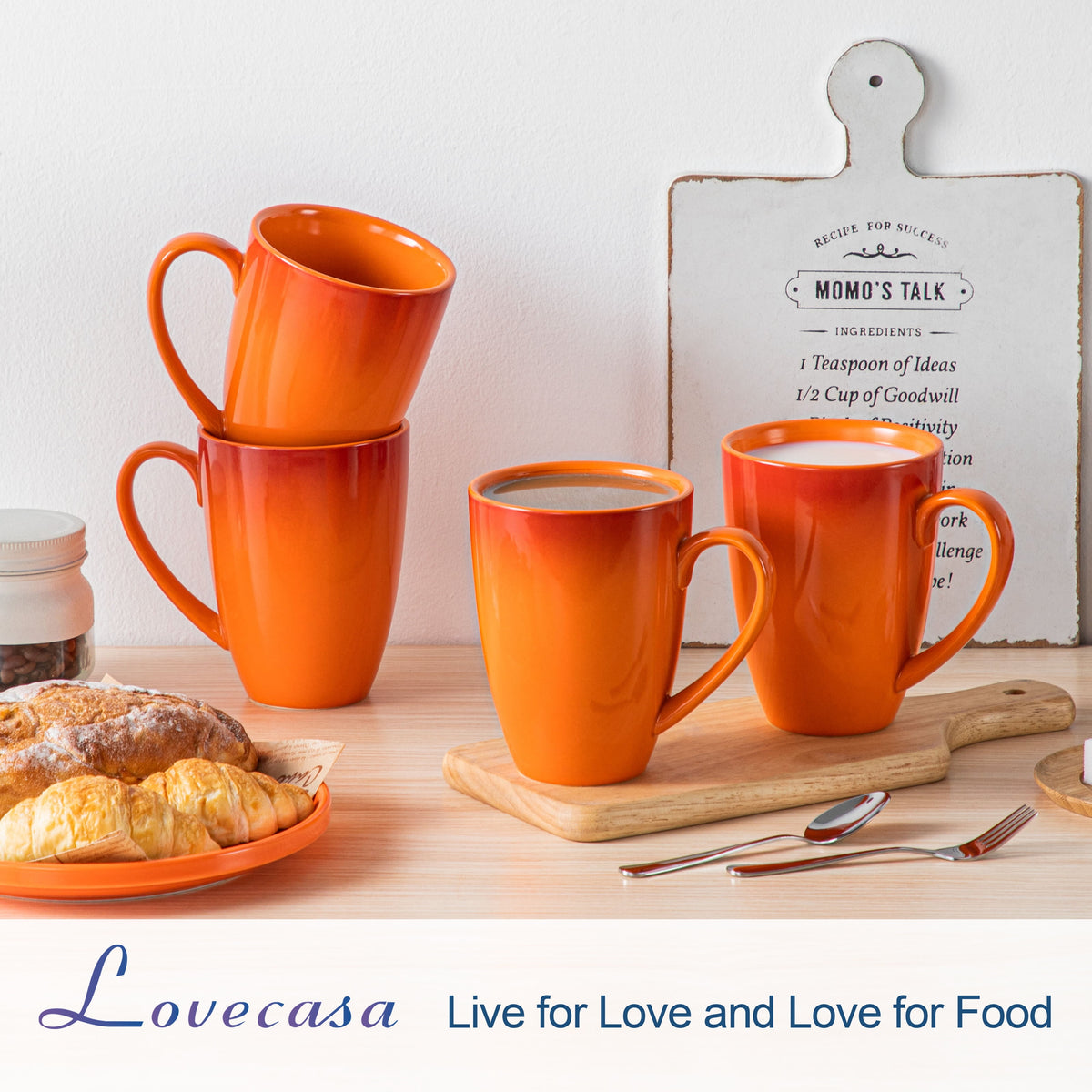 Vancasso Coffee Mugs Set of 4, 20oz Large Stoneware Mug, Tea Cups with Handle, Dishwasher and Microwave Safe, Ombre Orange