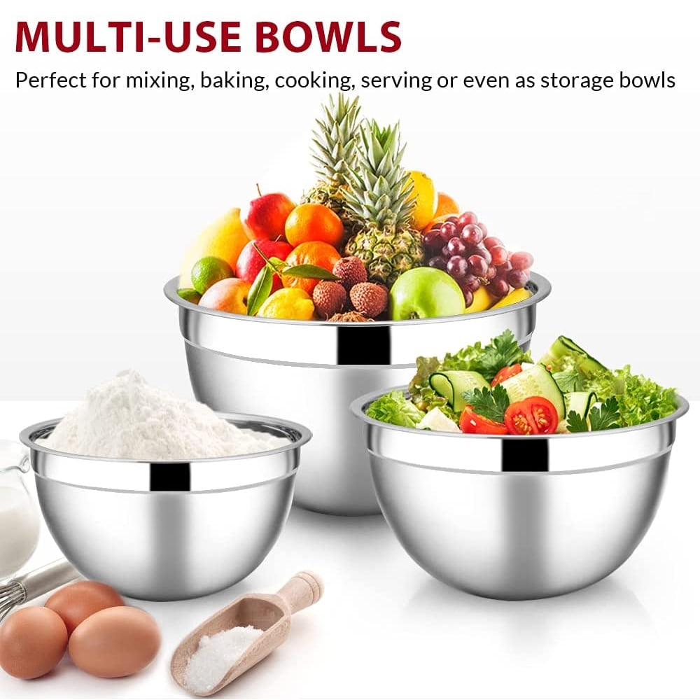 Mixing Bowls with Lids Set of 5, Vesteel Stainless Steel Mixing Bowls Metal Nesting Salad Bowls, Size 4.5, 3, 1.5, 1, 0.7 QT Great for Cooking, Baking, Serving - Multi-Color
