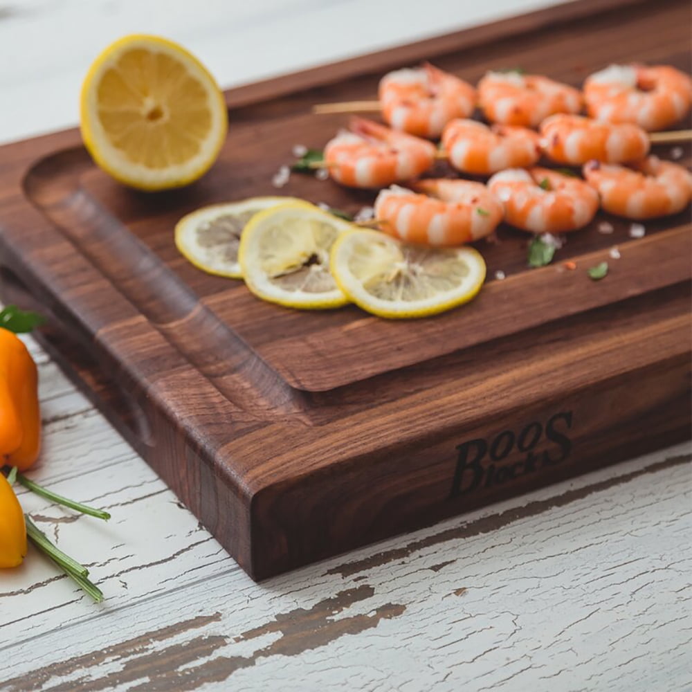 John Boos BBQ Collection Reversible Wood Cutting Board,Juice Groove, Walnut