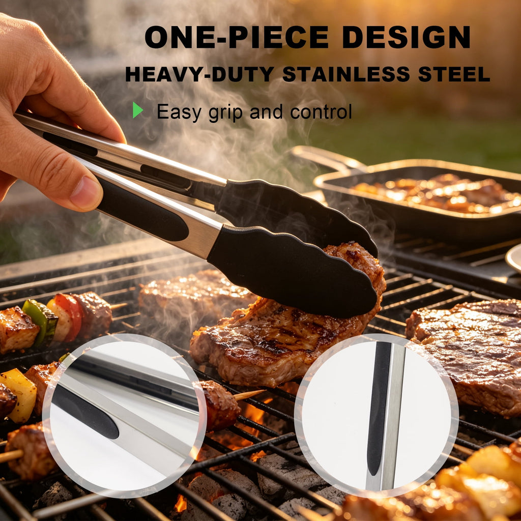 Kitchen Tongs Set, 3 Pcs Heat Resistant Silicone Tipped Cooking Tongs, 7"/9"/12" Stainless Steel Locking Tongs for BBQ, Salad & Grilling