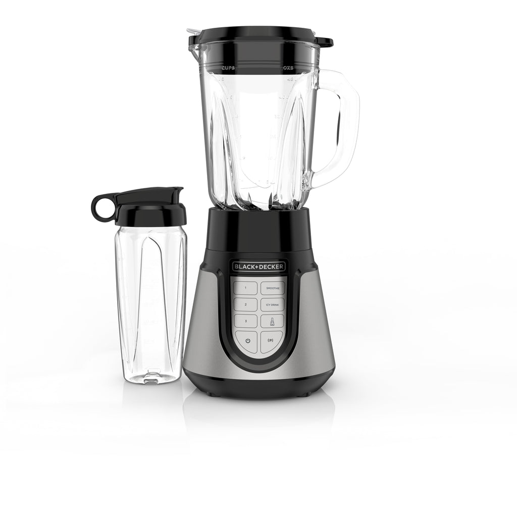 BLACK+DECKER Quiet Blender, 48 oz Glass Jar + 24 oz Personal Jar, 1000W, 3 Speeds