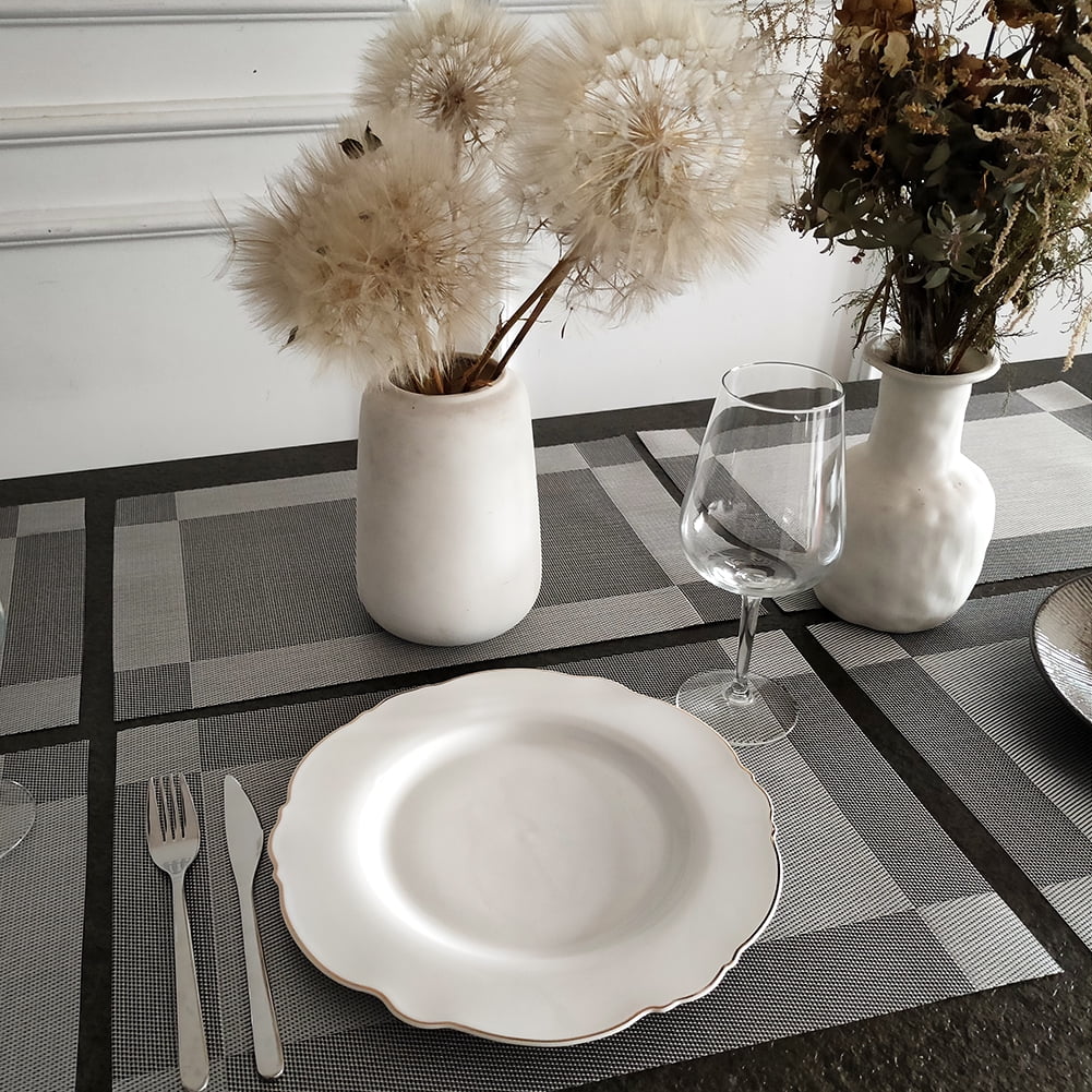 6pcs Placemats PVC Place Mats and Coasters Washable Non-Slip Heat Resistant Table Mats for Kitchen Dining Table Home Restaurant 12"×18", Sliver