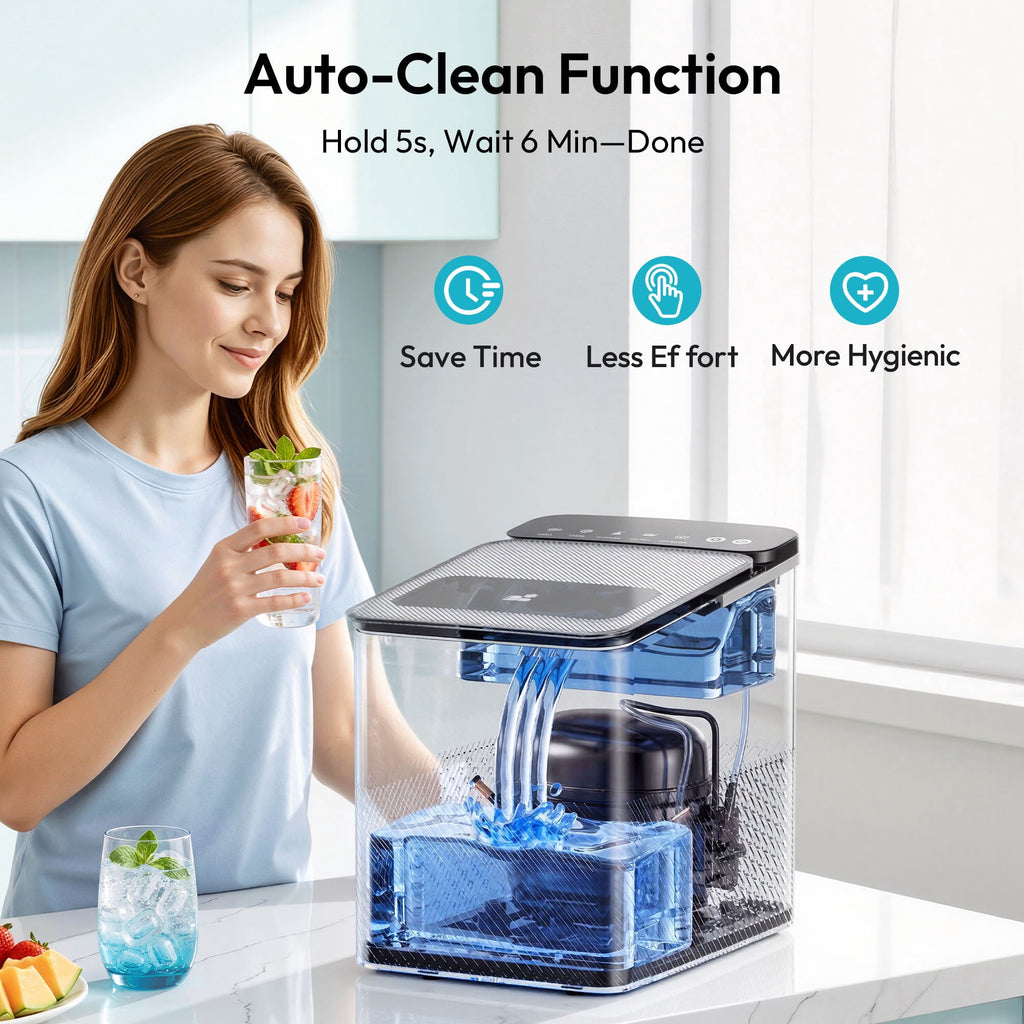 EUHOMY Countertop Ice Maker with Handle, 26 lbs/Day Portable Ice Machine, 9 Bullet Cubes in 6 Minutes, 2 Ice Sizes, Self-Cleaning, 1.1L Water Tank, Black