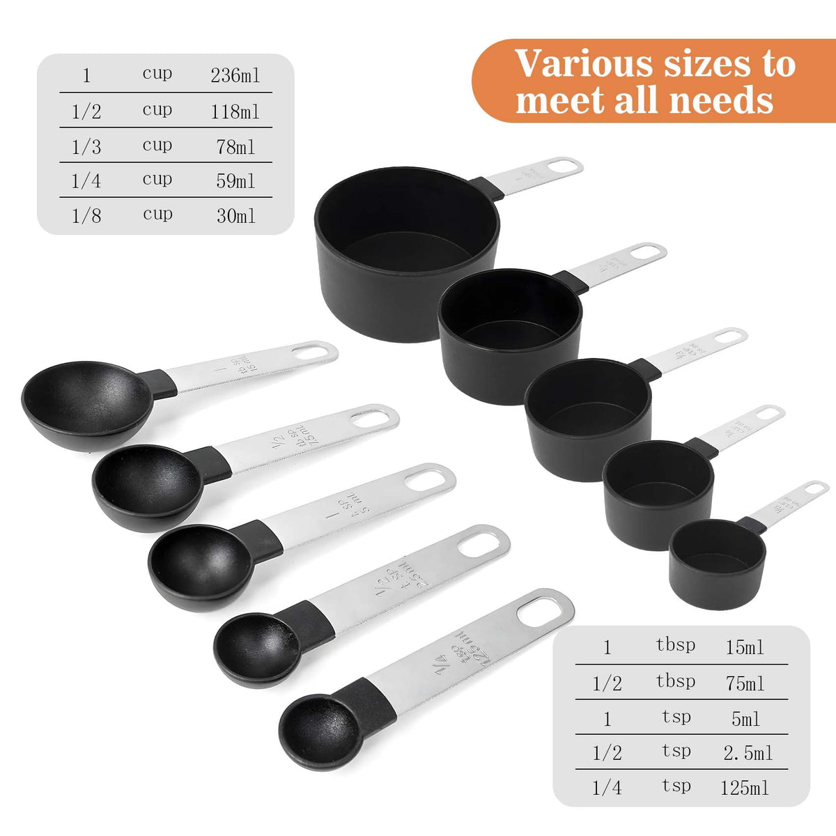 10 Piece Measuring Cups and Spoons Set, Measuring Tools with Stainless Steel Handles, Kitchen Gadgets for Baking & Cooking, Fits for Measuring Dry and Liquid