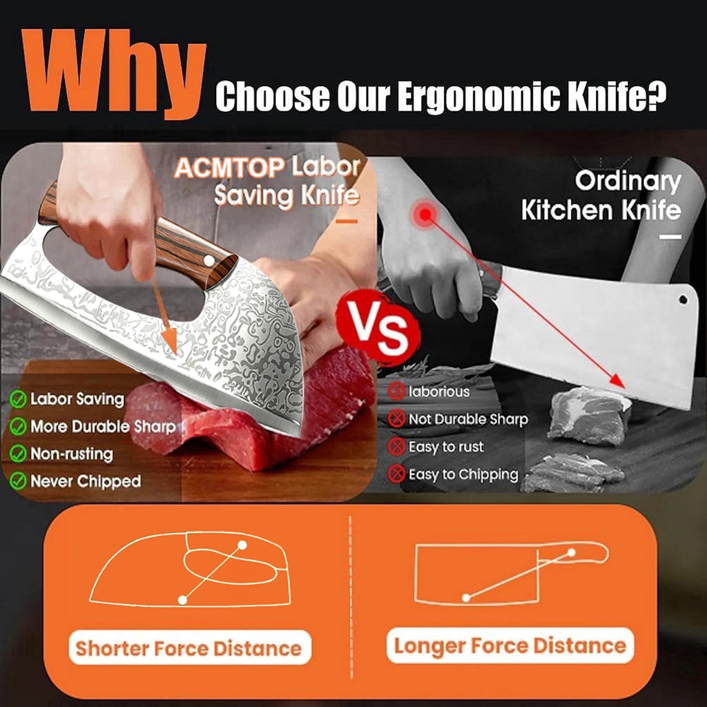 ACMETOP Kitchen Knife Meat Cleaver Knife Unique Ergonomic Handle Professional Stainless Steel Butcher Knife for Meat Vegetable