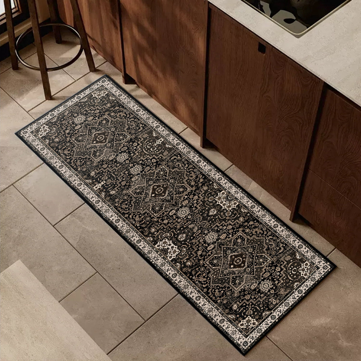 TECHVIDA Kitchen Rug Set 3 Piece,Non Slip Machine Washable Kitchen Mats, Farmhouse Hallway Doormat for Home Floor and Living Room,Gray