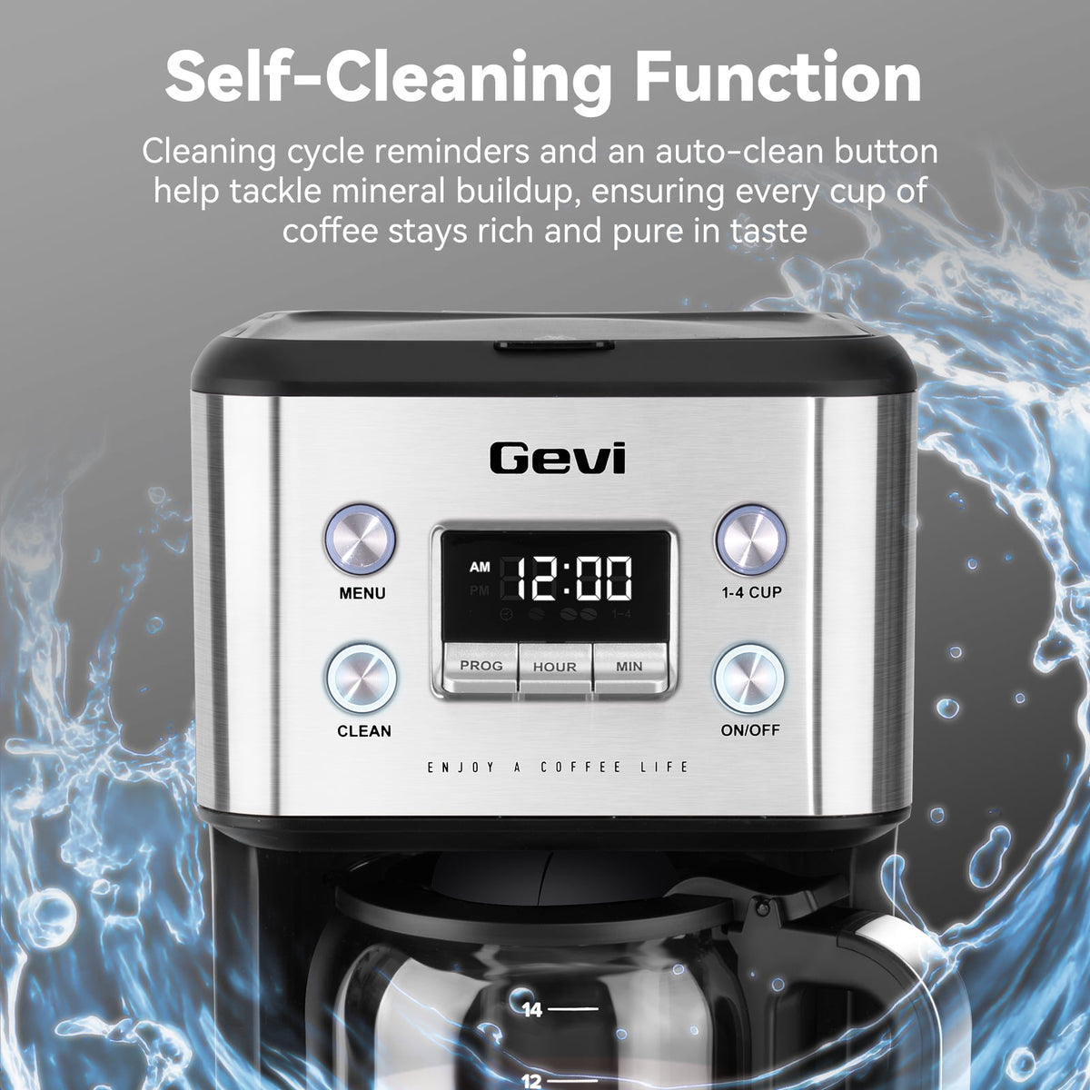 Gevi 14-Cup Programmable Drip Coffee Maker, Stainless Steel Smart Coffee Pot with Touch Control & Automatic Clean, Summer Edition