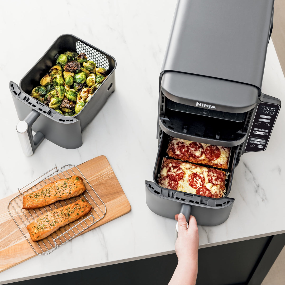 Ninja DoubleStack Air Fryer 8-Qt, 2 Baskets, Cook 4 Foods at Once, Space Saving, 4-in-1, SL200 Black