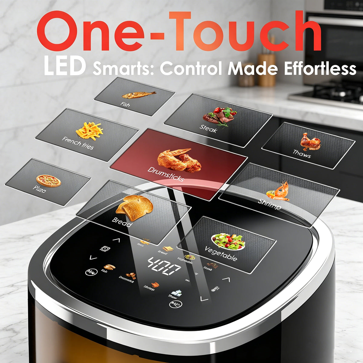 WHALLULTRA 4QT Air Fryer, Smart Touchscreen & View Window, 12 Presets, Vortex Heating, Dishwasher Safe Basket, Obsidian