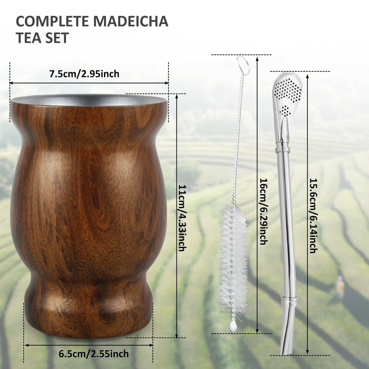 Jetcloudlive 8oz Yerba Mate Cup Stainless Steel Mate Tea Cup Set with Straw Brush Straw Spoon Flat Straw and Lid Insulated Yerba Mate Teacup Coffee Water Mate Cup Yerba Mate Gourd Cup