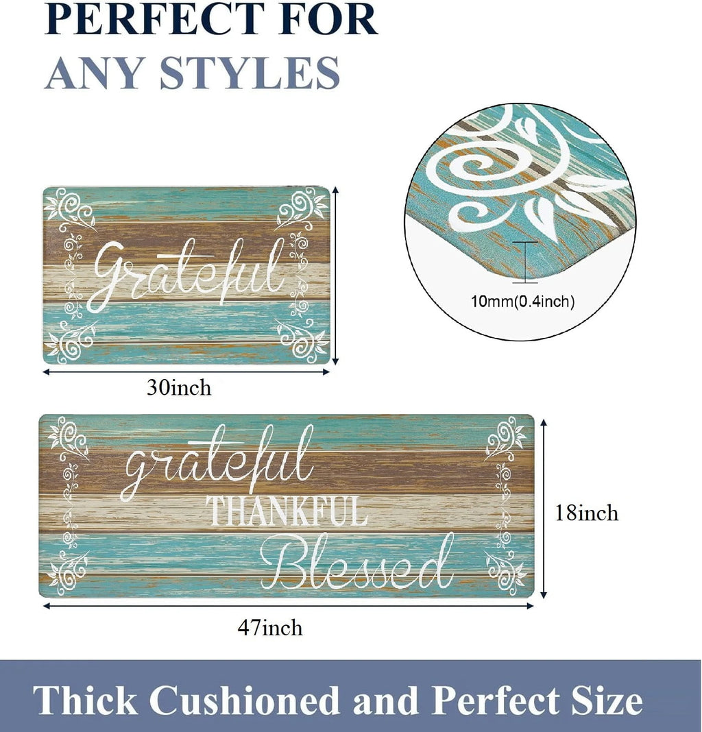 Findosom 2pcs Kitchen Rug Set, 18"x30"+18"x47" Non-slip Anti-Fatigue Kitchen Mats Farmhouse Waterproof Kitchen Runner,Ergonomic Comfort Cushioned Standing Mat for Floor,Home,Office,Sink,Laundry Blue