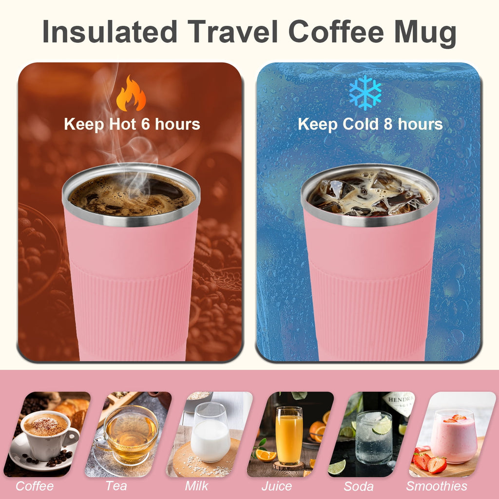 Vaparinckl Travel Coffee Mug, 17 oz Stainless Steel Vacuum Insulated Coffee Tumbler with Lid, Reusable Cup for Hot & Cold Drinks, Black