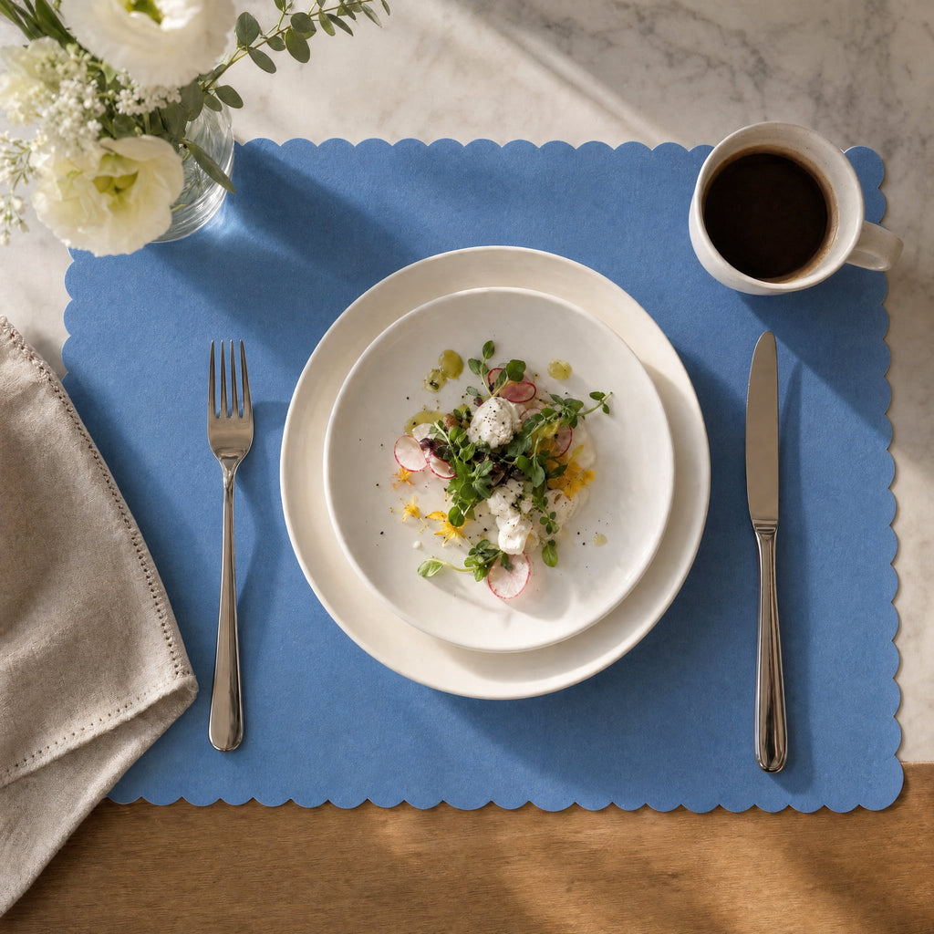 Fit Meal Prep Paper Placemats Disposable 200 Pack – 14"x10" White Paper Placemats Scalloped Edge Place Mats for Kids Restaurants Weddings Birthday Party Supplies