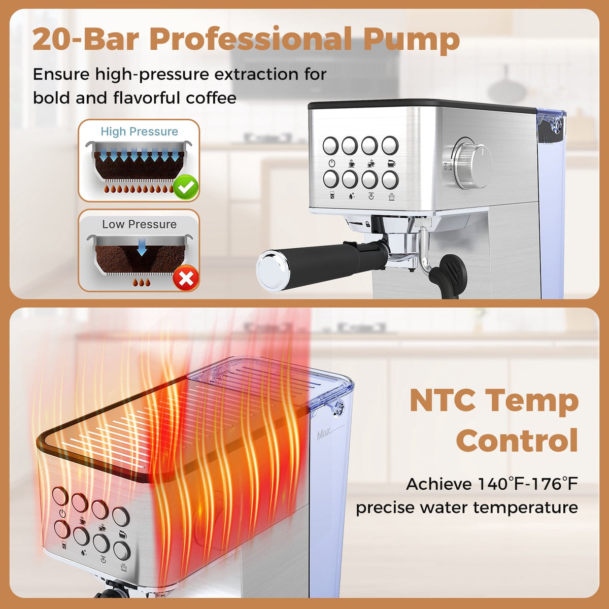 Costway Espresso Machine 20 Bar woth Milk Frother, 57OZ Removable Water Tank & Hot Water