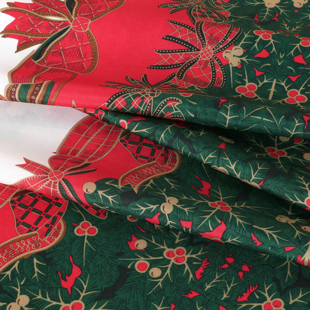 LUSHVIDA Christmas Tablecloth Rectangle - 60x84 inch Holly Ribbon Pattern Washable Wrinkle Resistant Holiday Tablecloths for Christmas Family Gathering, Dining Room Table Decoration 130GSM