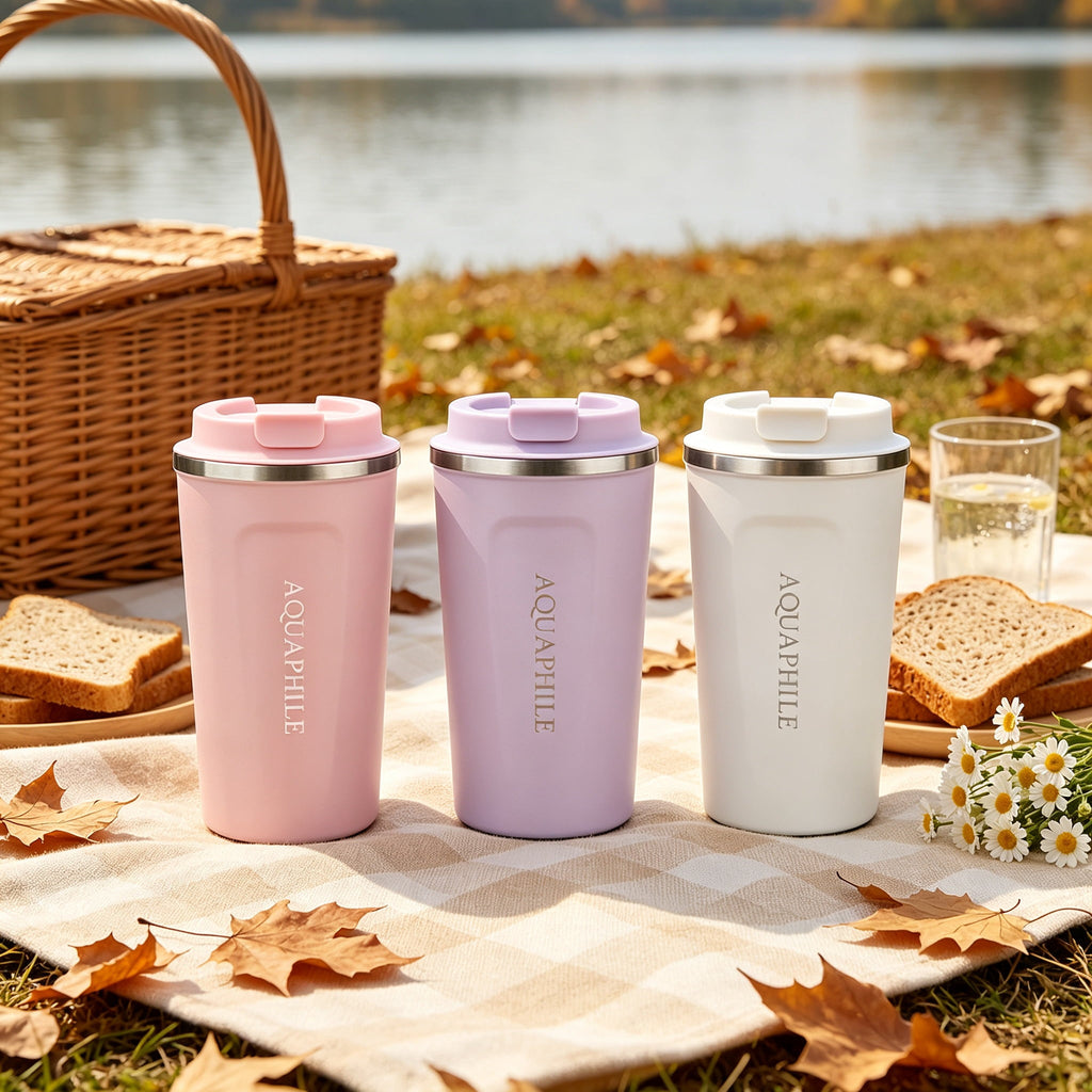 Aquaphile 17oz Coffee Mug to Go Stainless Steel Thermos Double Wall Insulated Coffee Cup Reusable Travel Mug with Leak proof Lid, White