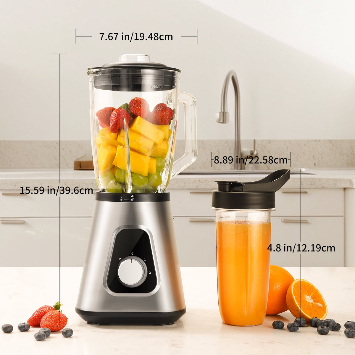 1200W Smoothie Blender, 52 Oz Countertop Blender for Shakes & 22 Oz Juicer Cup, 3 Adjustable Speed for Frozen Fruit Drinks, Smoothies, Sauces, Large Capacity