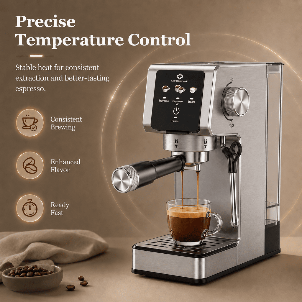 LINKChef 20-Bar Espresso Machine with Automatic Steam Wand, 1300W Professional Espresso Maker, 40 oz Removable Water Tank, Single & Double Shot