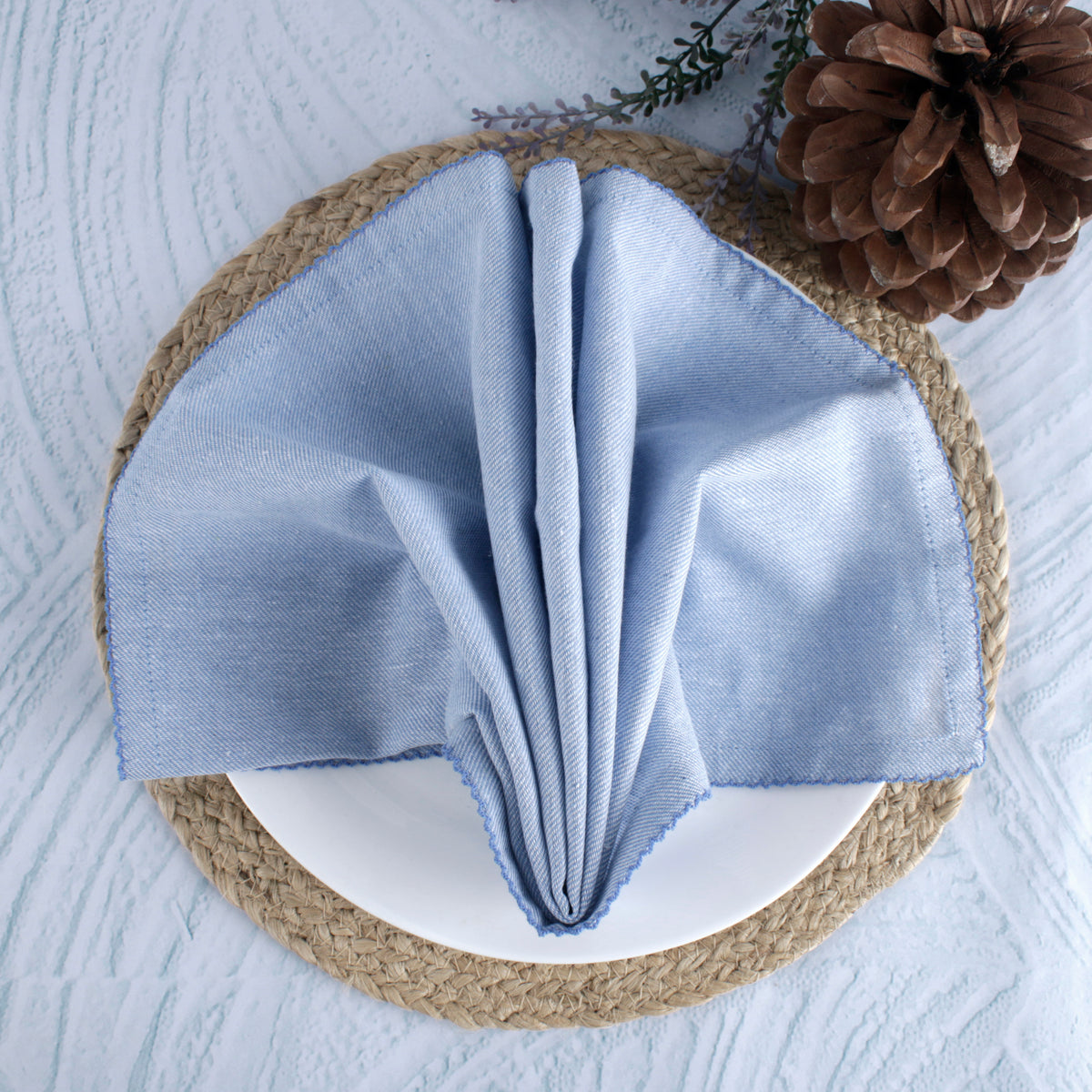 FINGERCRAFT Table Napkins, Cotton Cloth Napkin, Picot Edge, 20-inch, 12 Pack, Ivory