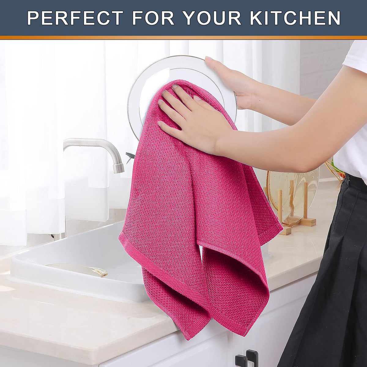 Homieway 6 Pack 100% Cotton Dish Towels, Waffle Weave Dish Cloths for Washing Dishes, Quick Drying Kitchen Dish Towels Rags, 12x12 Inches, Mixed Color