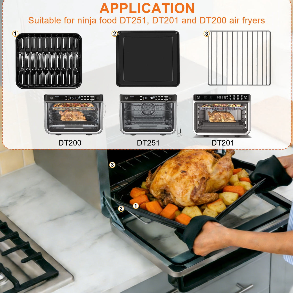 GCQ Air Fryer Replacement Parts for Ninja Foodi SP101 SP100 Digital Countertop Oven, Air Fryer Grill Pan Plate Crisper Plate Accessories Tray Basket