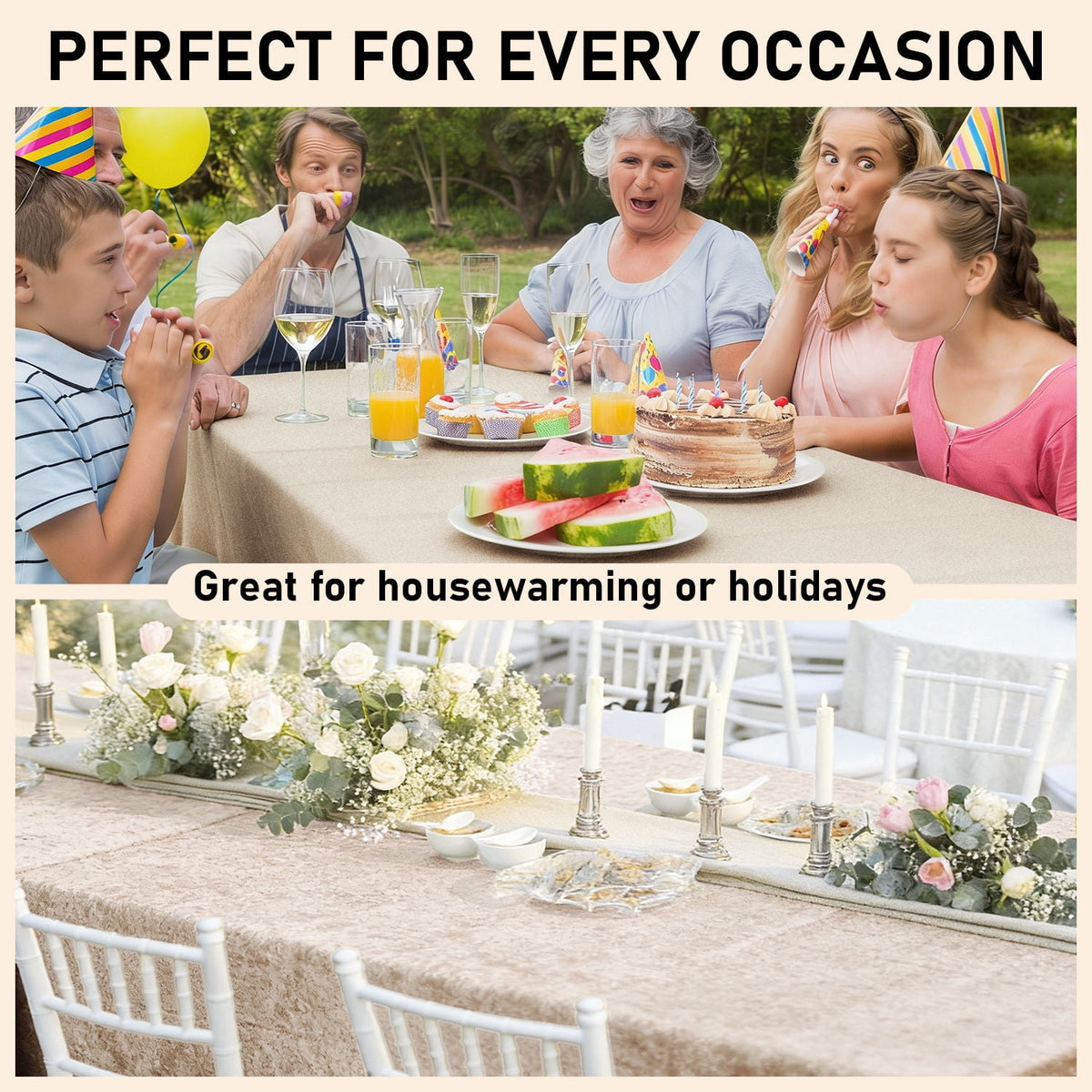 Soulgenix Tablecloth, 55"*70" Rectangle Table Cloth with Tassel, Table Cover for Dining, Party, Home, Fits Tables 30"×45" (4-6 seats), Beige
