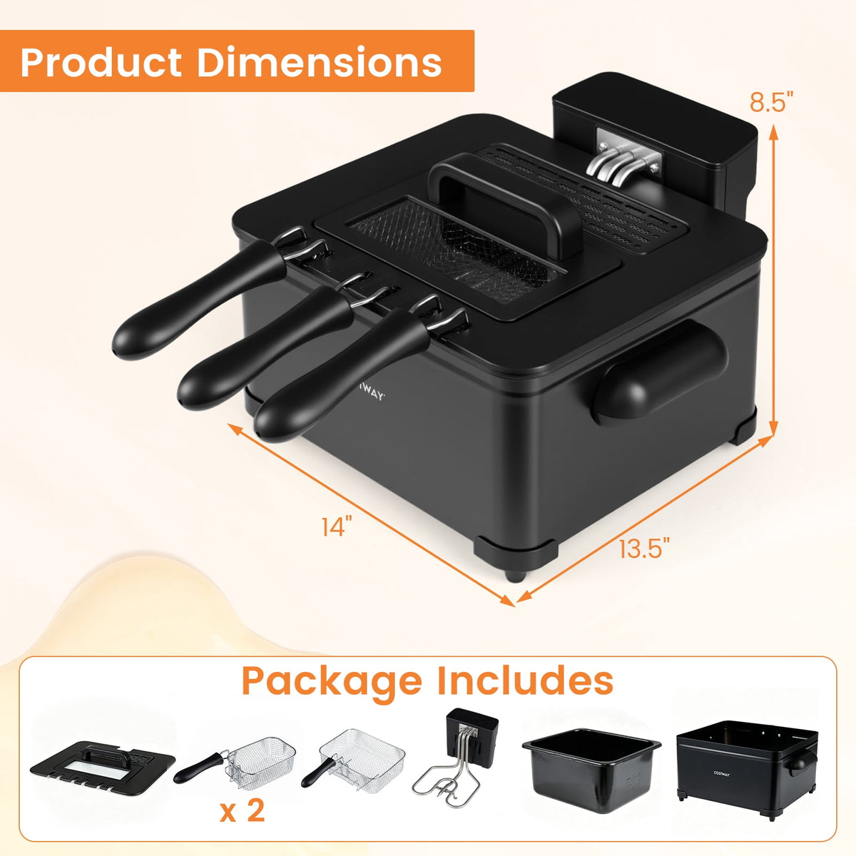 Costway Electric Deep Fryer 5.3 QT/21-Cup Stainless Steel 1700W with Triple Basket Silver