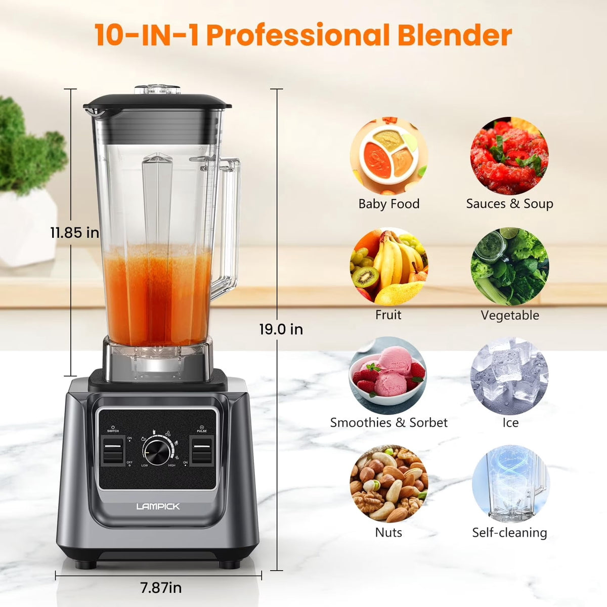 Blenders for Kitchen, 2000W Blender for Smoothies 35000 RPM Professional Grade High-Speed Smothie Blender with 68oz Pitcher & 27oz To-Go Cup for Smoothies, Ice, and Frozen Fruit