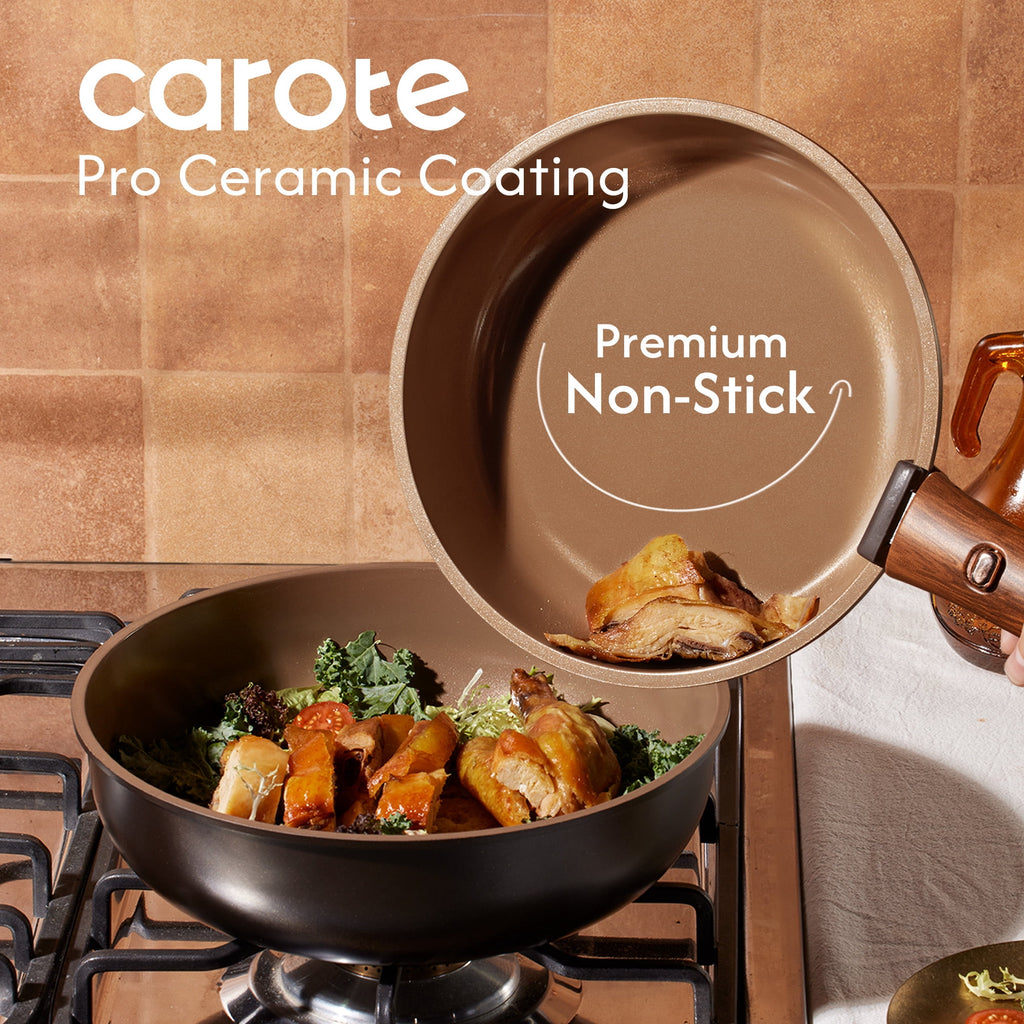 CAROTE 19-Piece Ceramic Pots and Pans Set, Nonstick Cookware Set with Lids, Induction Compatible, Oatmeal