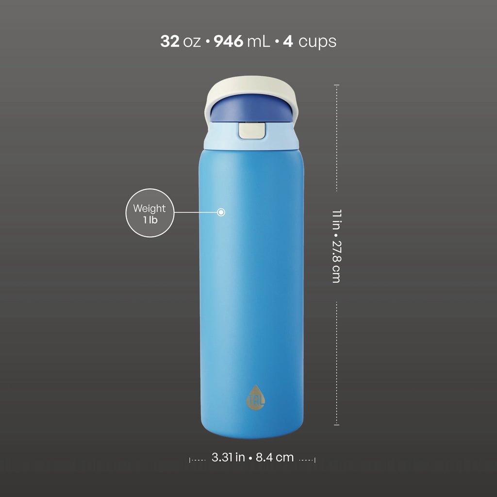 TAL 32oz Stainless Steel 2-in-1 Water Bottle with Straw and Chug Lid, Black