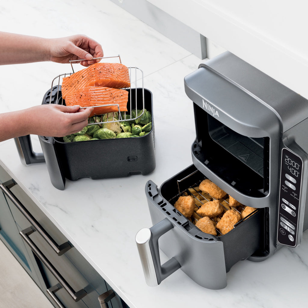 Ninja DoubleStack Air Fryer 8-Qt, 2 Baskets, Cook 4 Foods at Once, Space Saving, 4-in-1, SL200 Black
