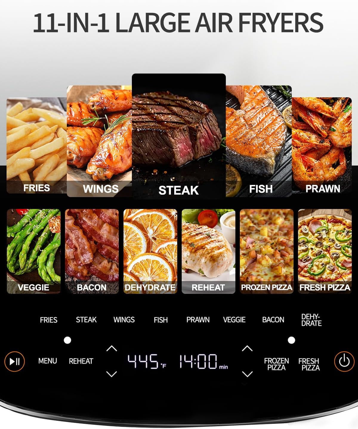 EDENPEER 11-in-1 Extra Large 6 QT Air Fryer Fits 12" Pizza or Steaks, 450°F Dual Heat Source Technology with Superior Airflow, Smart Digital Fryer with Cooking Basket, Whisper-Quiet