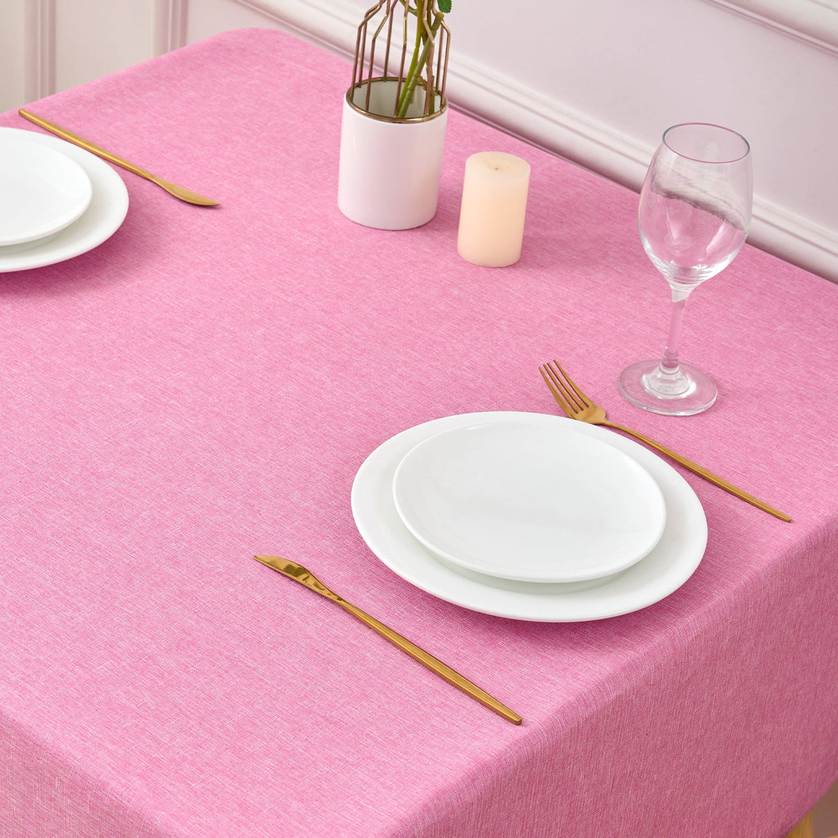 Inosoo Faux Linen Textured Rectangle Tablecloth - 60 x 84 inch Waterproof & Machine Washable Linen-Look Cloth Table Cover, White