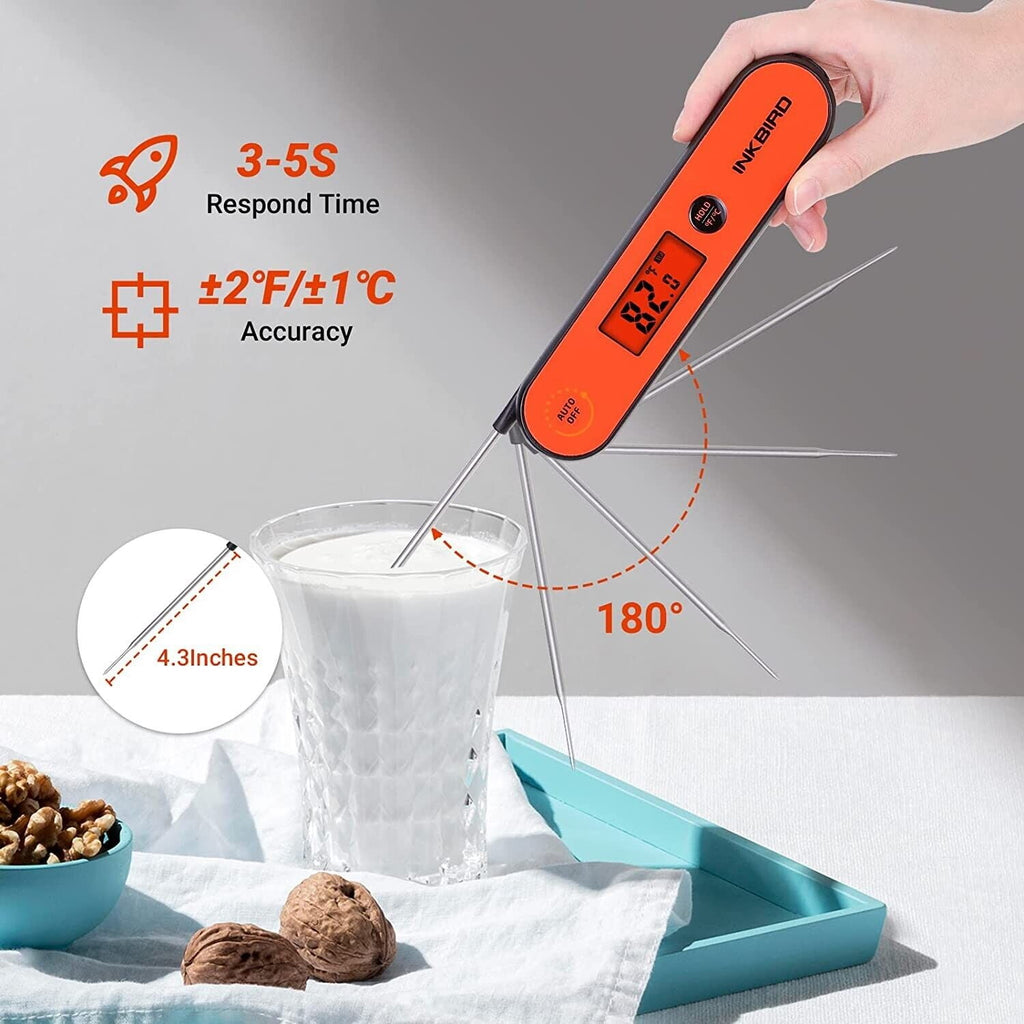 INKBIRD Meat Thermometer with Stainless Steel Probe and LCD Display, Foldable Probe Instant Read Waterproof Digital Food Thermometer , -58°F to 572°F